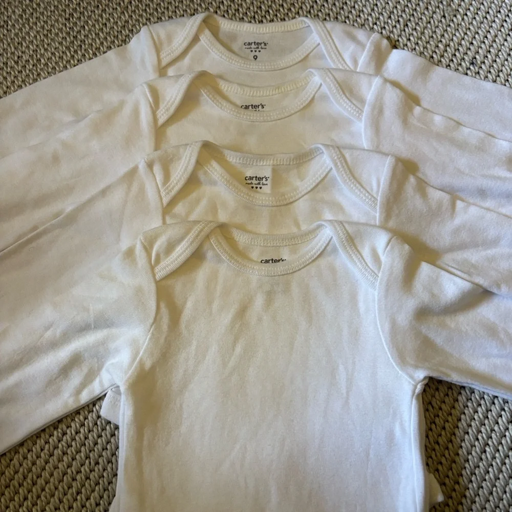 One pieces 4 Carters size 9 months cotton long sleeves crotch snaps